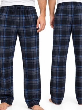 Michael MORGAN Men's Black Plaid Lounge PJ Pants with Blue Accent SZ LG